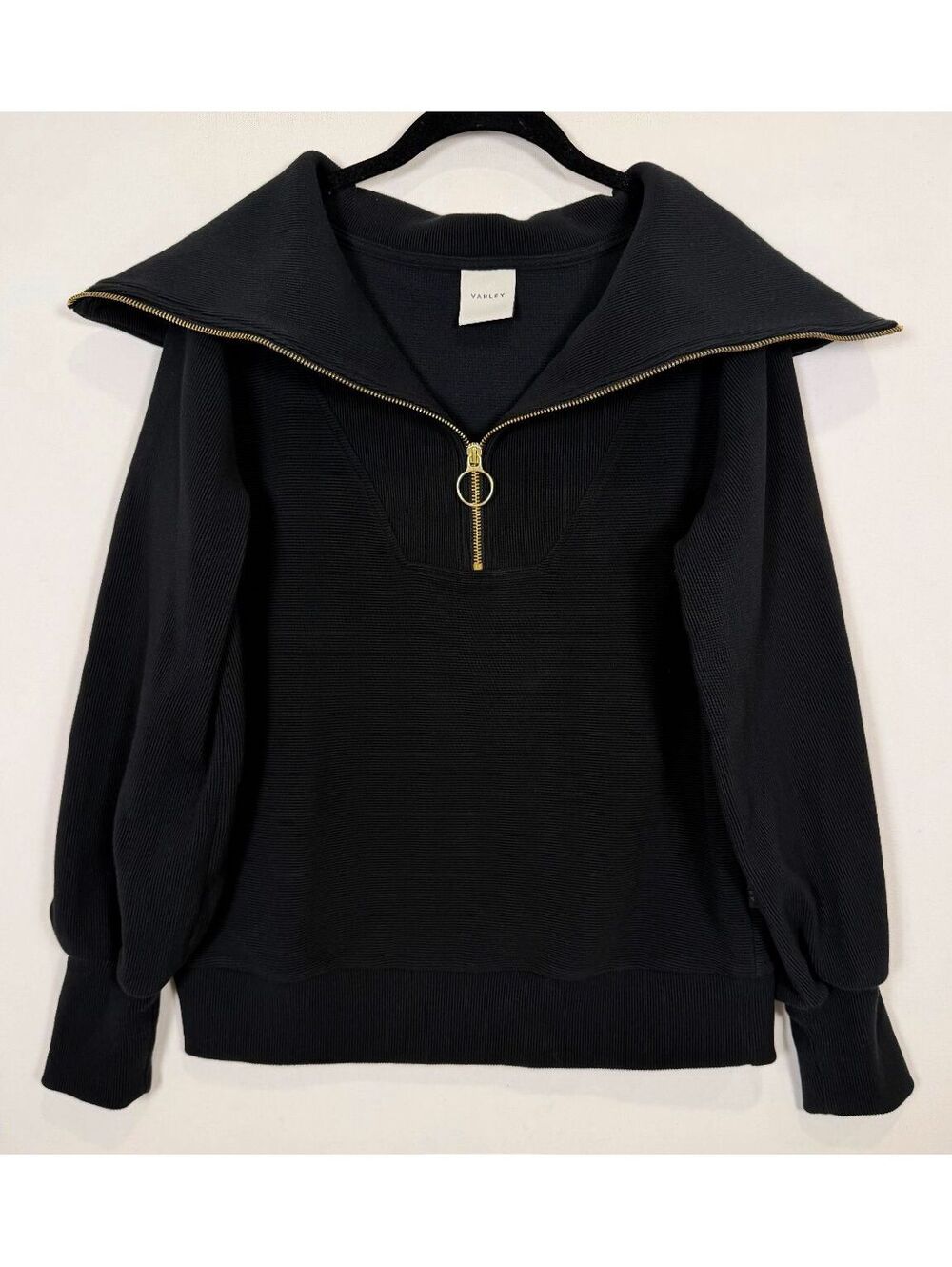 Varley Vine Half Zip Pullover Sweatshirt Black Ribbed Women's Size XS